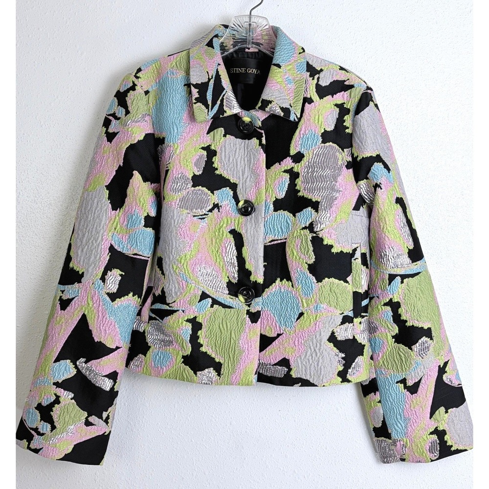 STINE GOYA Metallic Floral Jacquard Cropped Jacket L Maximalist